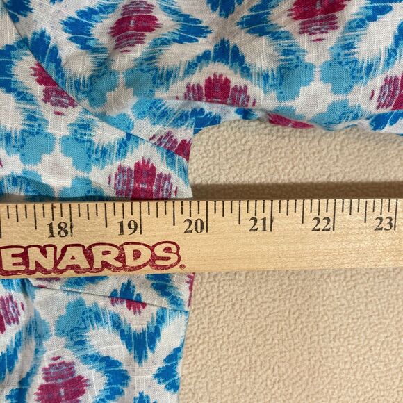 Foxcroft NYC Popover Top Sz 4 Blue/Pink Print Wrinkle Free 3/4 Sleeve Cotton‎ - Picture 3 of 8